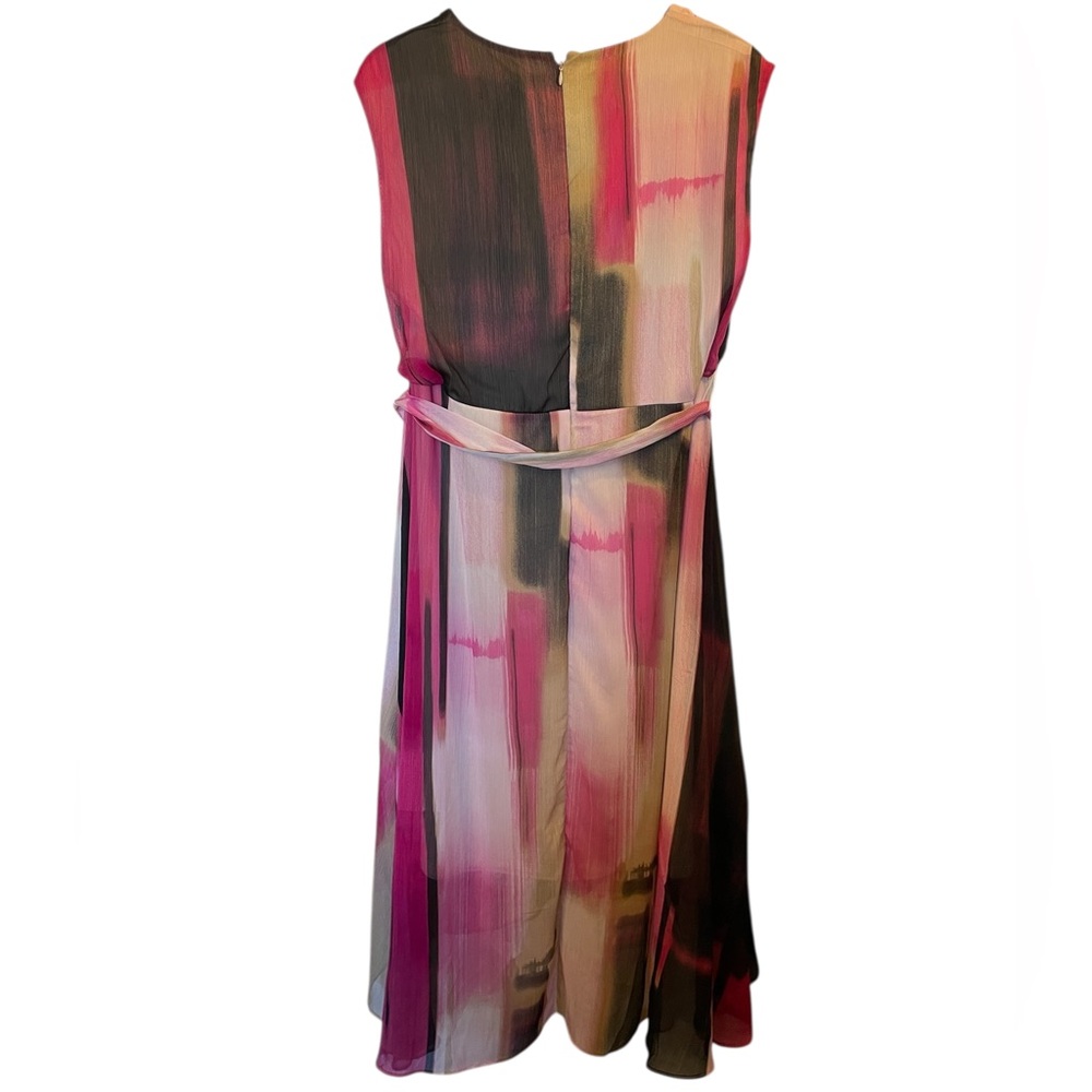 DKNY Pink/Black/Beige Print V-Neck Surplice Tie-Waist High-Low Dress - Size 14W - Picture 7 of 16